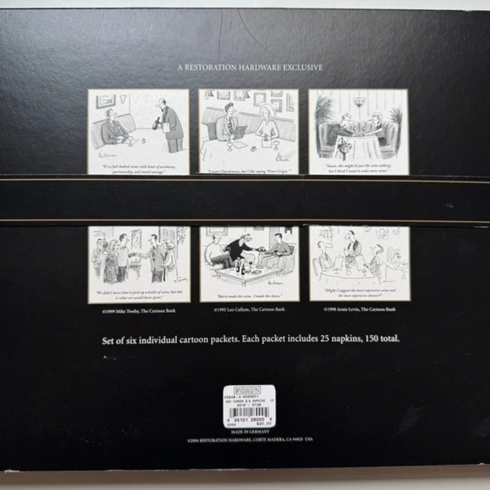Vintage NIB New Yorker Cartoon Cocktail‎ Napkins Gift Set Restoration Hardware